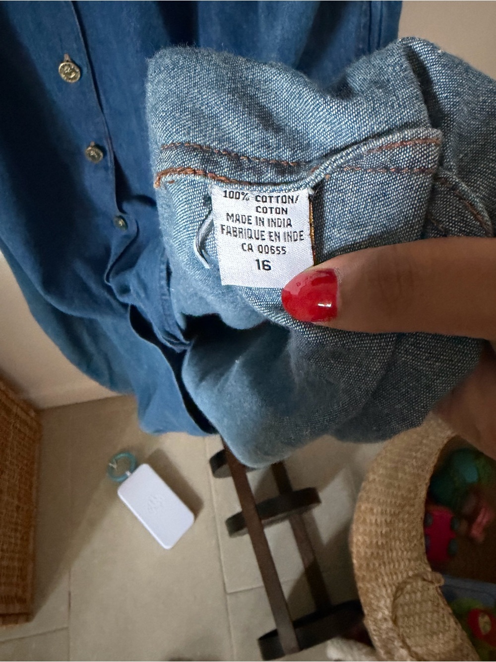 Vintage 90s Denim Button-Front Midi Dress with Floral Embroidery - Picture 9 of 9